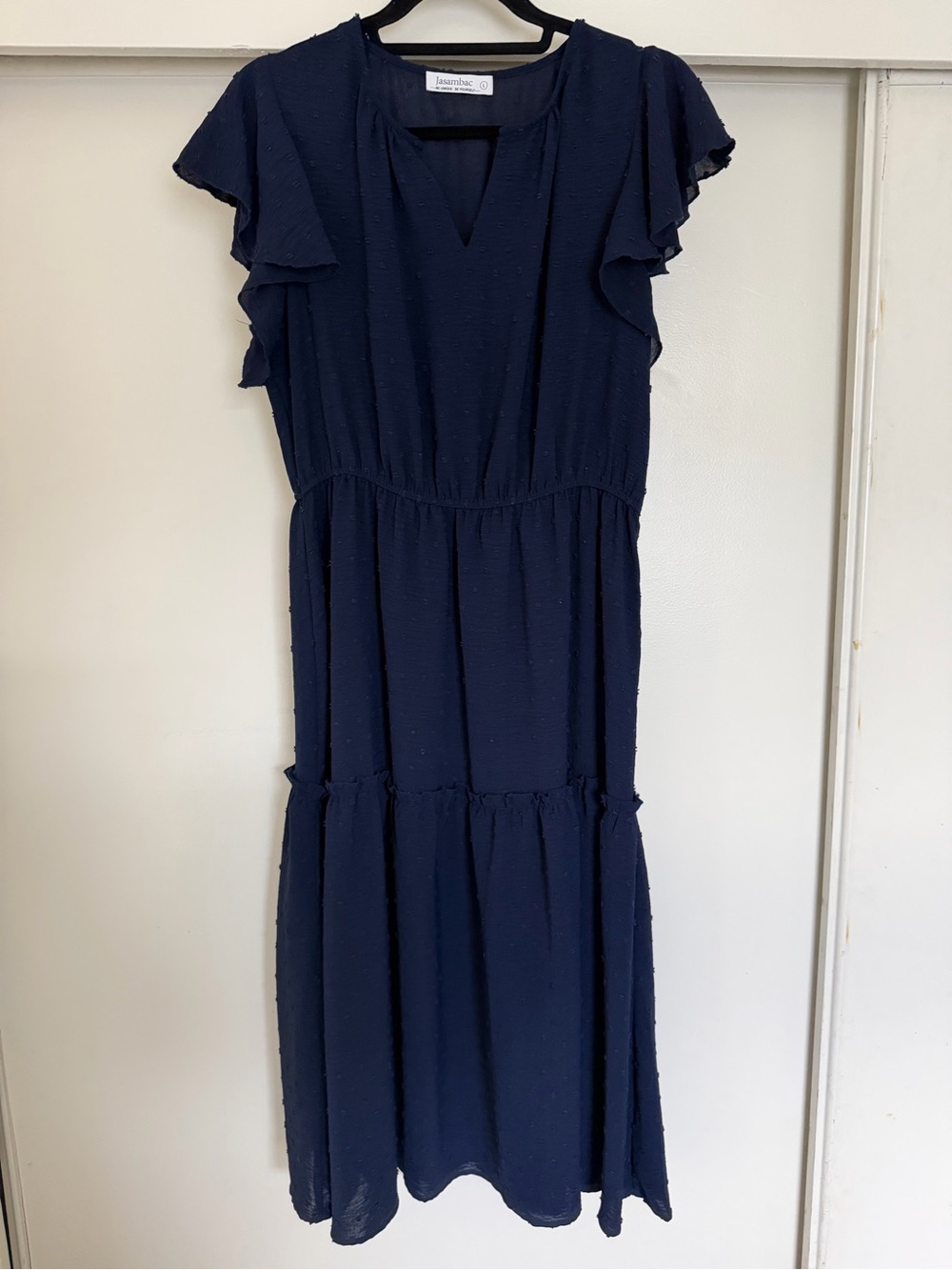 Navy Textured Maxi Dress with Subtle Dot Pattern